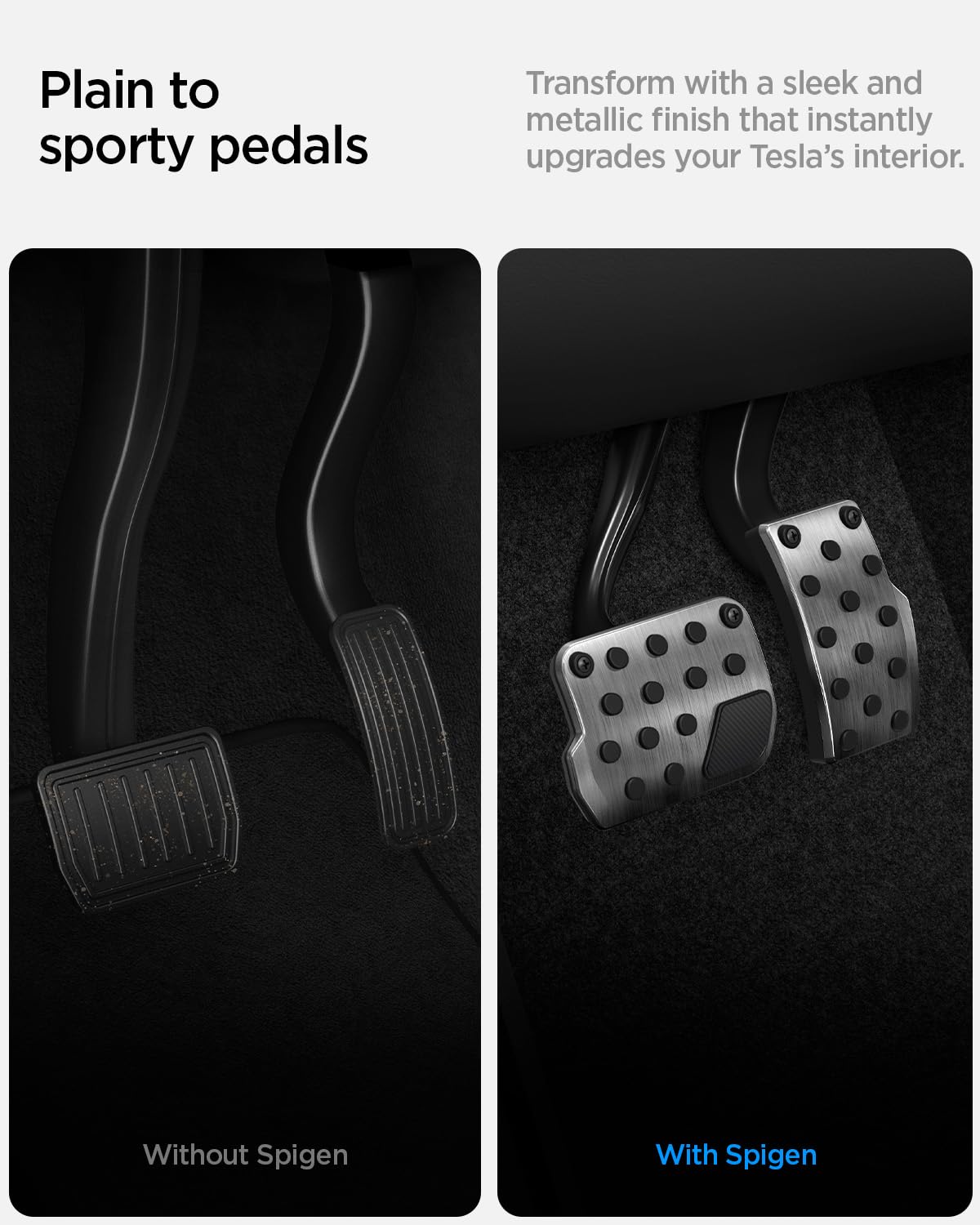 Spigen pedal cover installed in Tesla Model 3 demonstrating fit