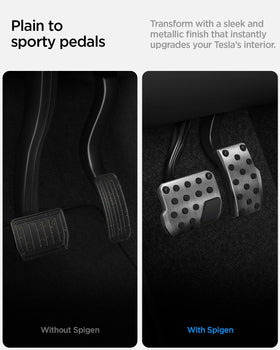 Spigen pedal cover installed in Tesla Model 3 demonstrating fit
