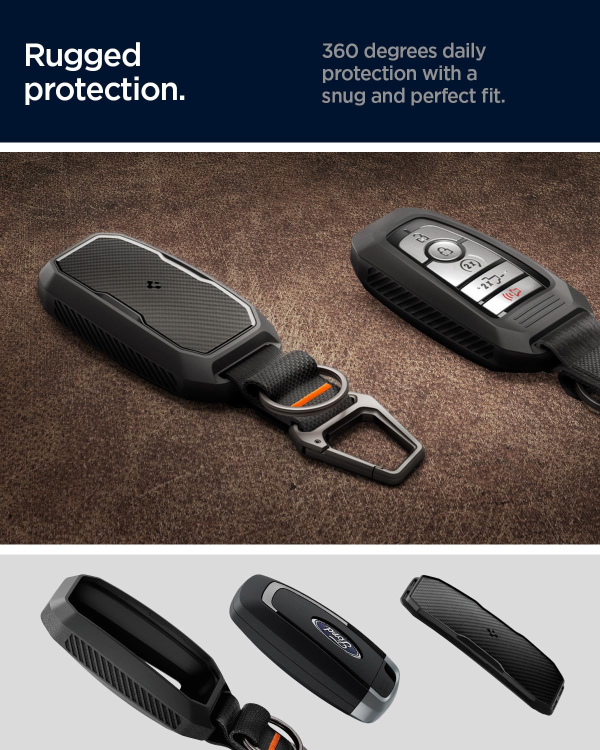 Spigen cover installed on Ford smart key fob for precise access