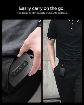 Spigen close-up of carbon fiber detail highlighting sporty look and durability