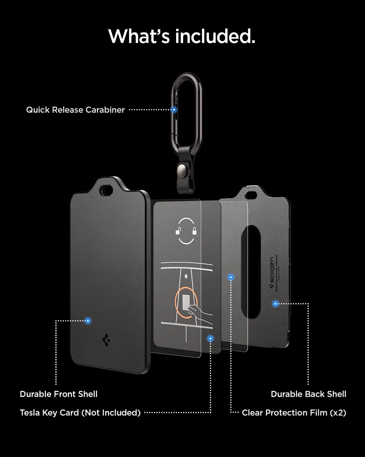 Spigen open holder with Tesla card showing secure fit and easy installation