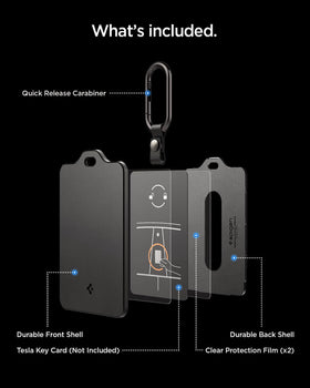 Spigen open holder with Tesla card showing secure fit and easy installation