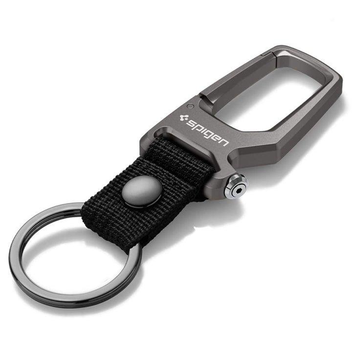 Spigen carabiner front view showing slim design and organized keys benefit
