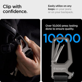 Spigen carabiner in pocket scale demonstrating lightweight non-bulky benefit
