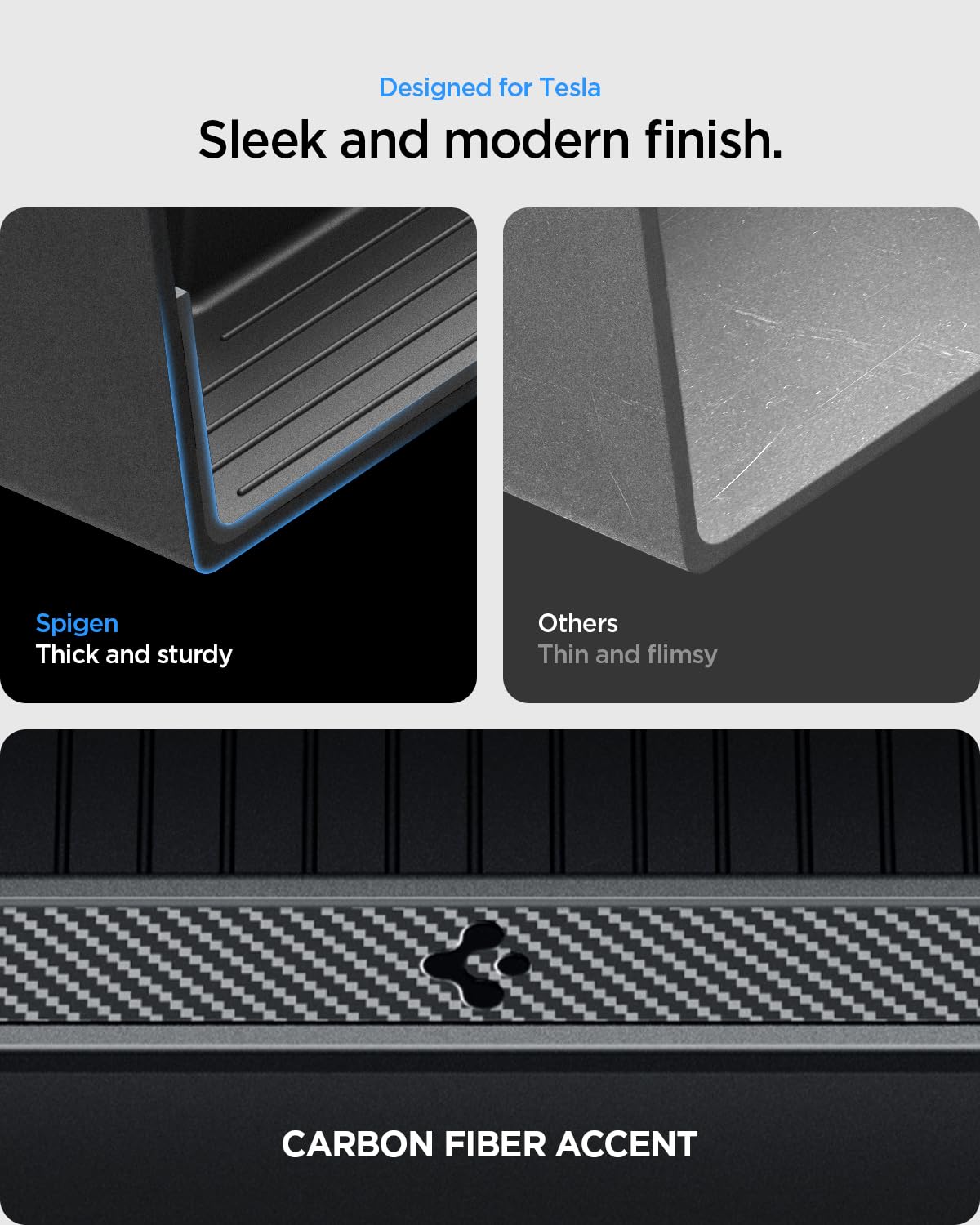 Spigen organizers in Tesla interior lifestyle shot creating organized cabin benefit