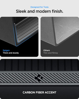 Spigen organizers in Tesla interior lifestyle shot creating organized cabin benefit