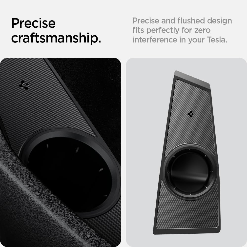 Spigen logo molding detail on dock emphasizing premium fit and brand quality