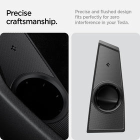 Spigen logo molding detail on dock emphasizing premium fit and brand quality