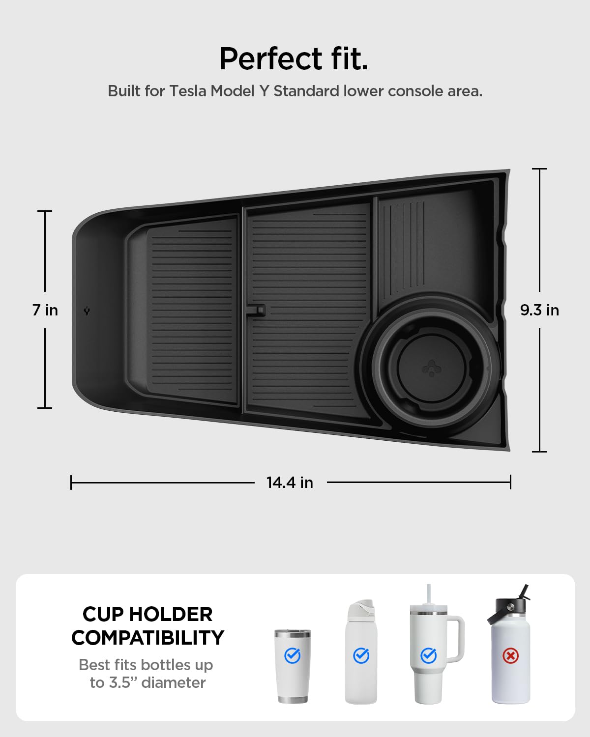 Spigen size comparison with hand illustrating compact scale and easy placement