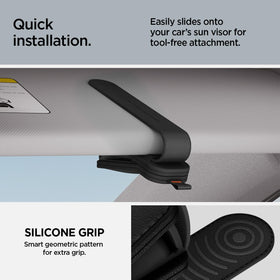 Spigen installed on sun visor demonstrating low-profile placement and unobstructed movement