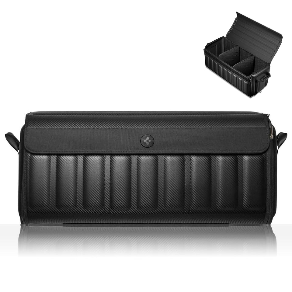 Spigen front view showing sturdy trunk organizer and streamlined benefit