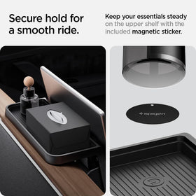 Spigen side profile fit illustrating low-profile integration under Tesla touchscreen