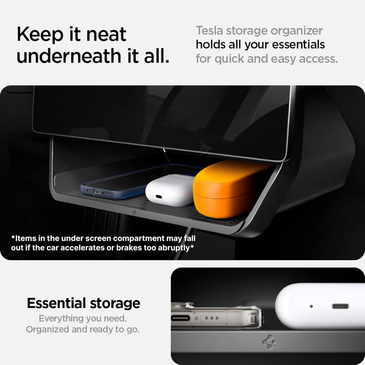 Spigen silicone padding closeup protecting items and reducing road noise