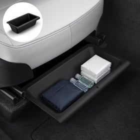 Spigen under seat storage box front view showing neat, hidden storage benefit