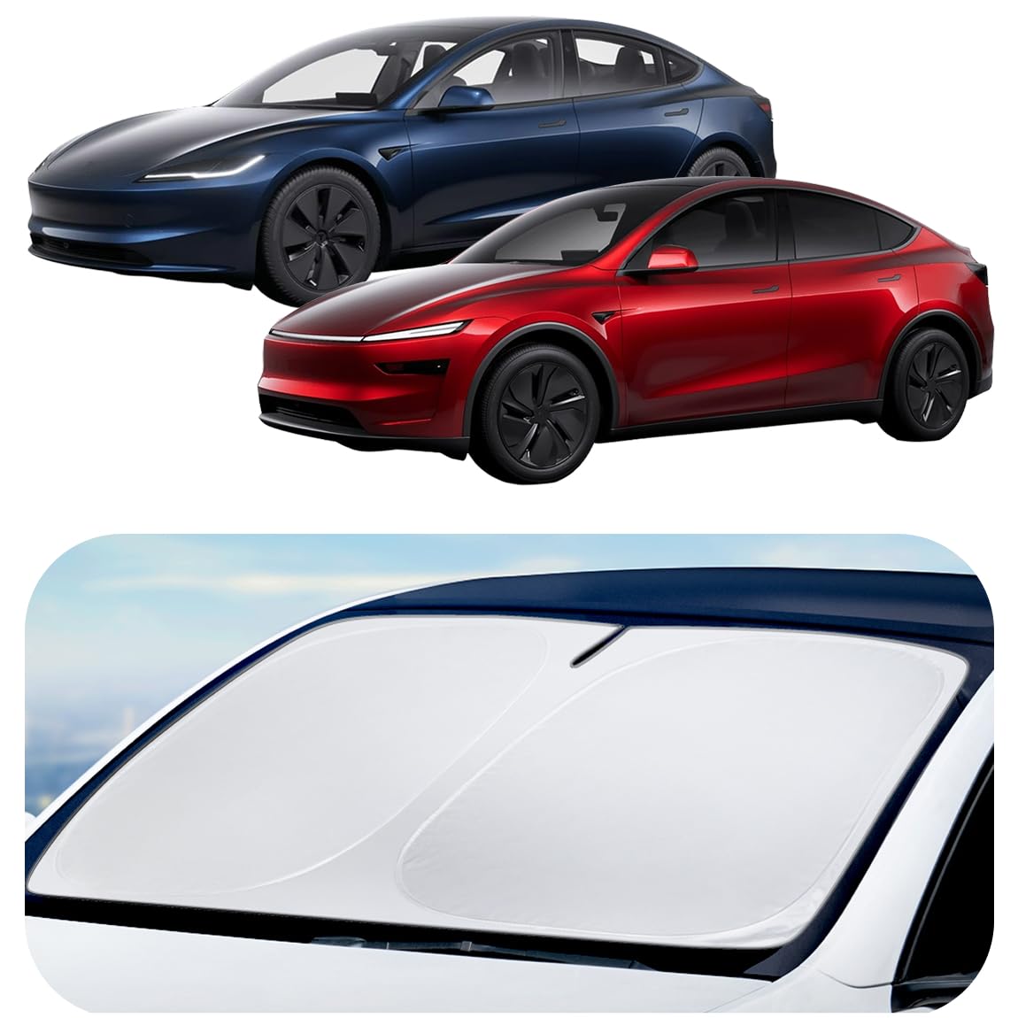 Spigen front view showing full windshield coverage and precise Tesla fit for cooling