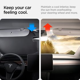 Spigen installed in a Model Y showing exact fit around windshield and lower cabin heat