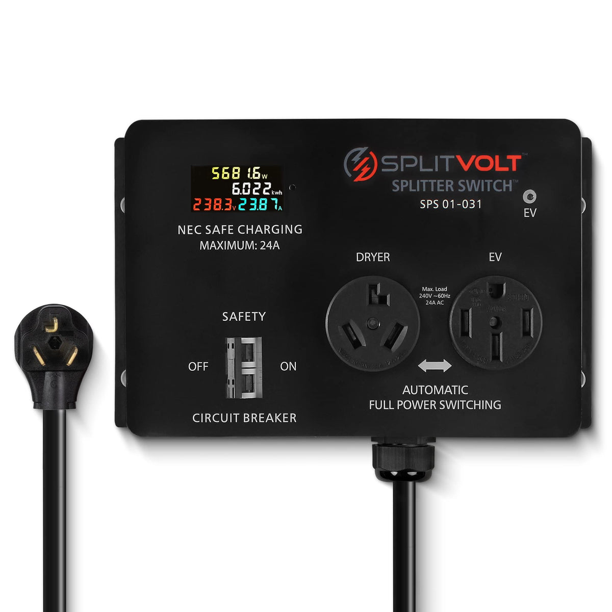 Splitvolt front panel showing ports and enclosure, brand provides safe shared charging