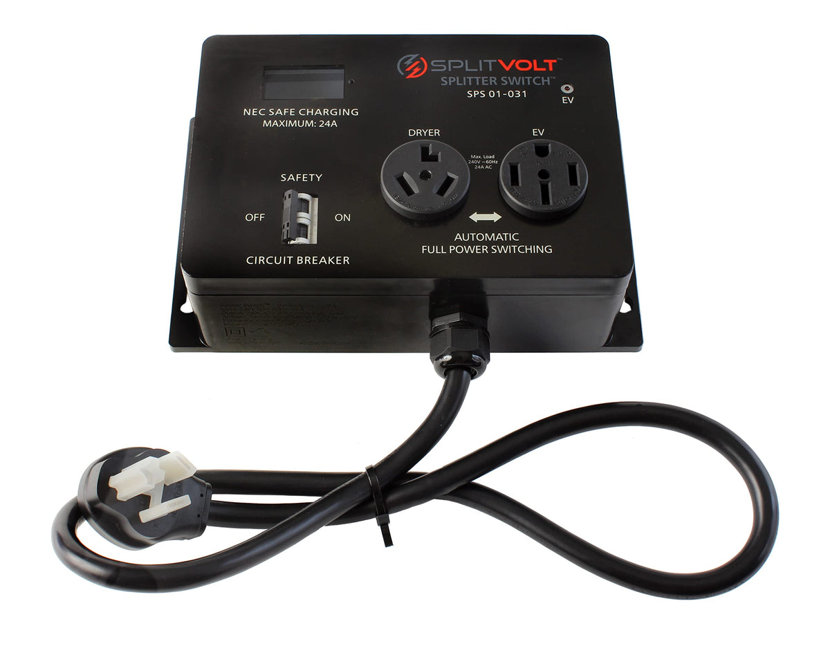 Splitvolt NEMA 14-50 output close-up, Splitvolt offers secure connector for EV chargers