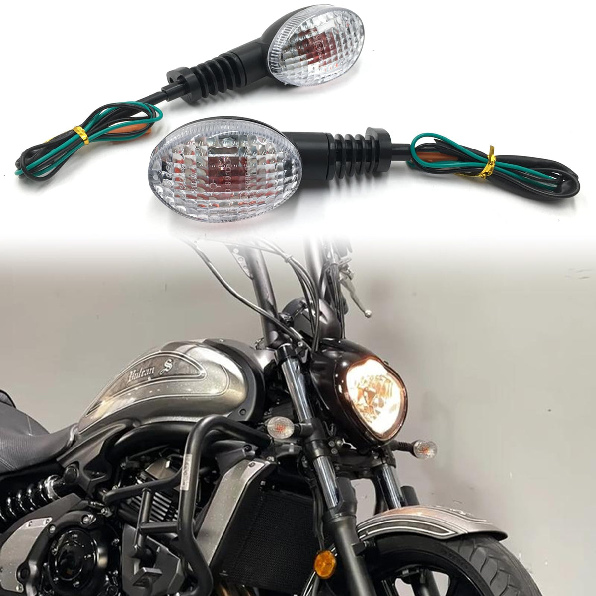 SPNUVR turn signal next to ruler showing 4.72 by 1.97 inch size for scale and fit