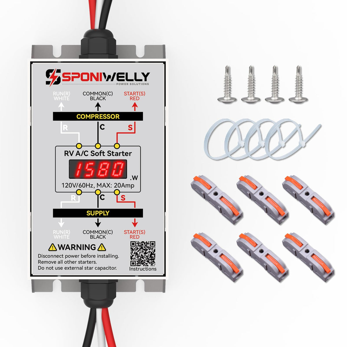 Sponiwelly front view of RV30A soft start kit showing compact form and connectors, improves startup reliability
