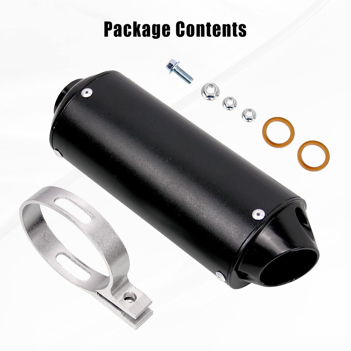 Sporacingrts muffler beside ruler showing 244mm length and mounting scale