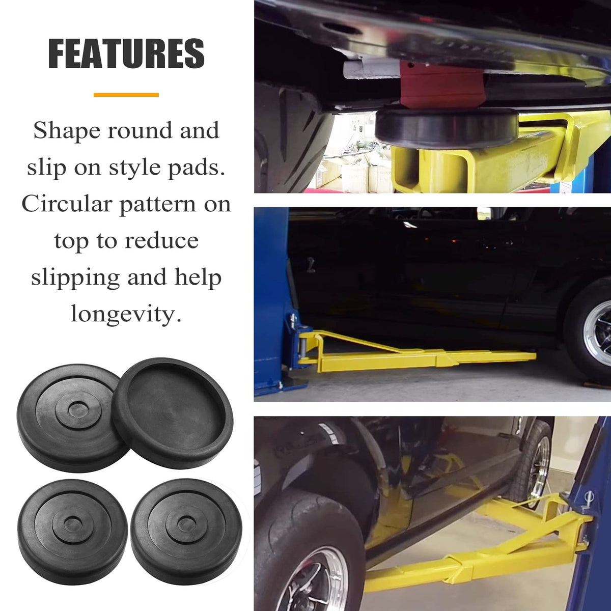 Sporthfish pad installed on BendPak lift arm demonstrating vehicle protection and safe lifting benefit
