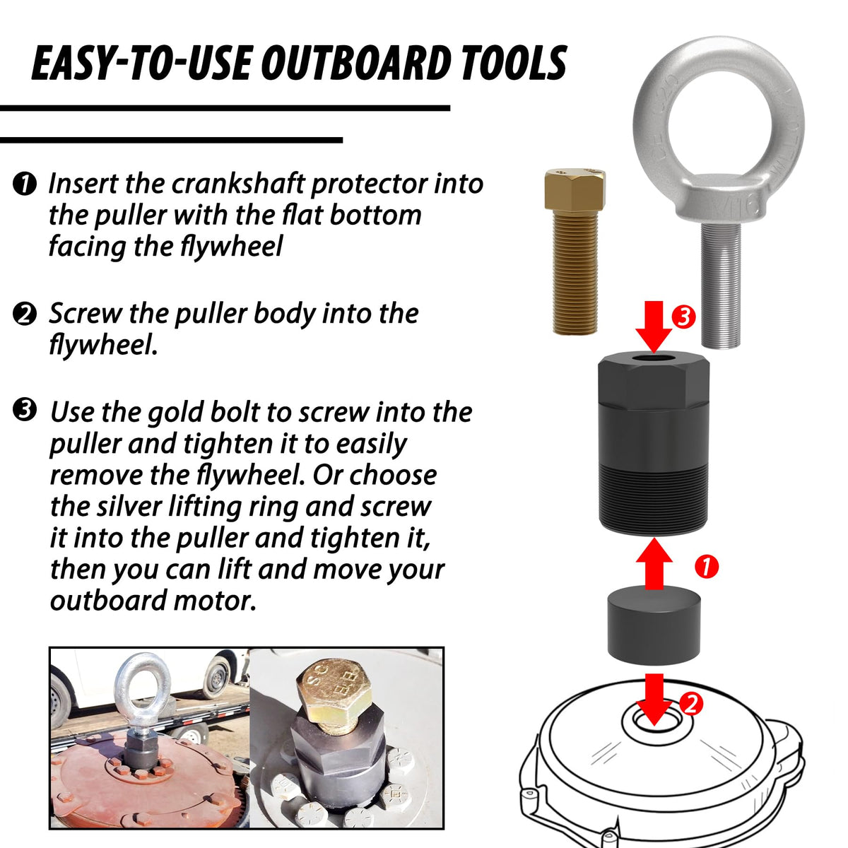 Sporthfish lifting eye in hand illustrating compact size and secure grip for lifting