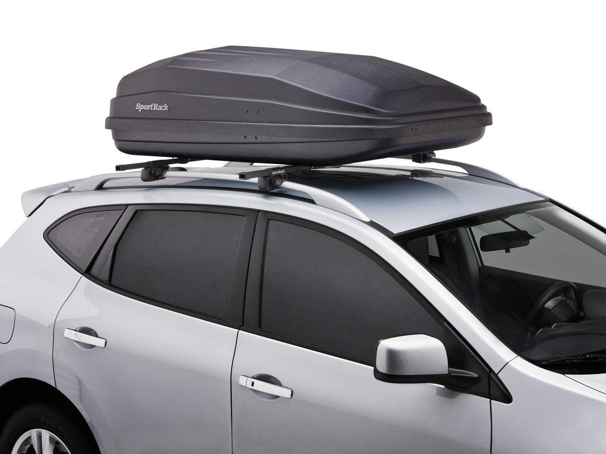 SportRack Vista XL front profile in black showing aerodynamic shape and weather protection