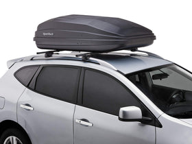 SportRack Vista XL front profile in black showing aerodynamic shape and weather protection