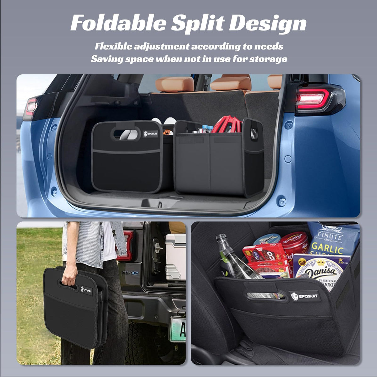 Sposuit folded flat for compact storage demonstrating space-saving convenience