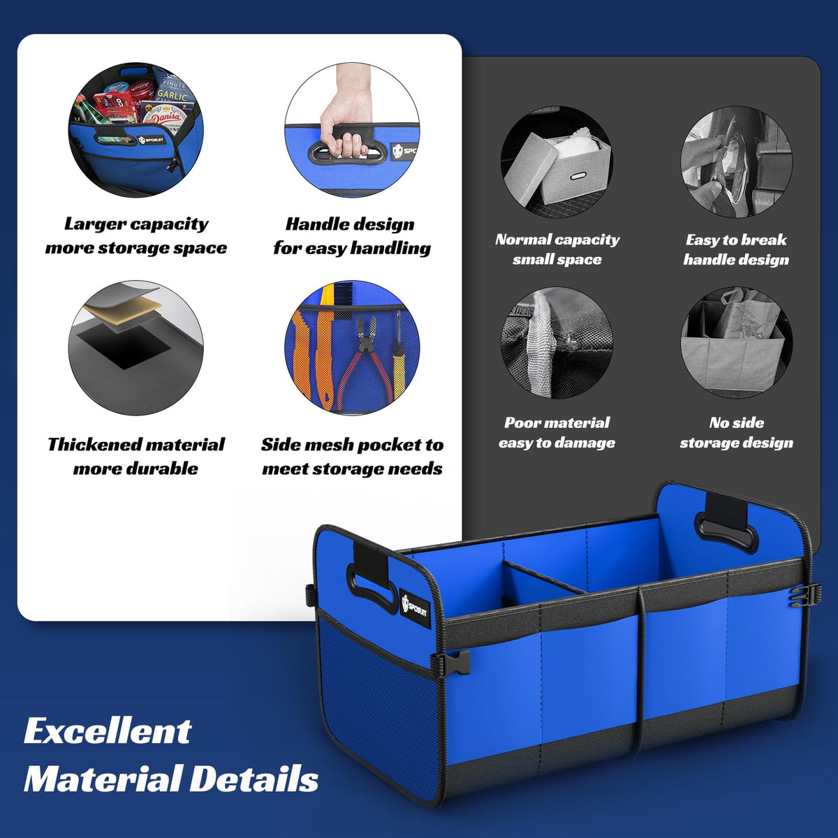 Sposuit folded flat for compact storage and simple transport