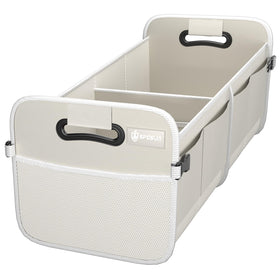Sposuit front view showing white trunk organizer and neat storage benefit