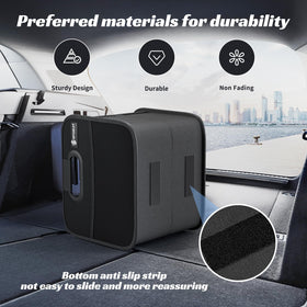 Sposuit organizer in trunk holding groceries showing stable containment benefit