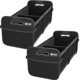 Sposuit trunk organizer front view showing roomy compartments and neat storage
