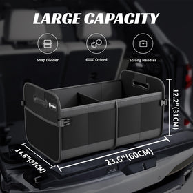 Sposuit trunk organizer interior compartments storing groceries and equipment neatly