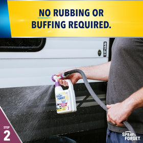 Spray & Forget wax showing water beading on camper to repel moisture