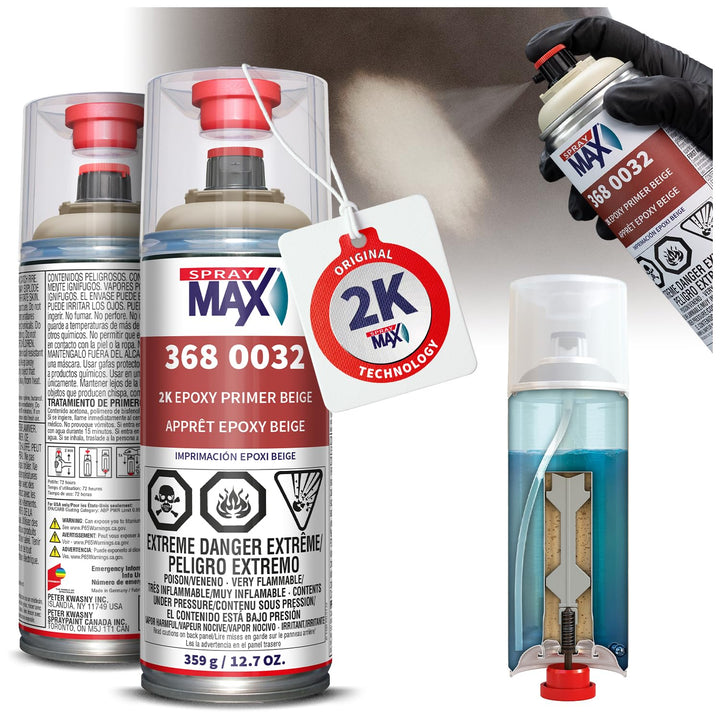 SprayMax front can showing product and benefits on neutral background