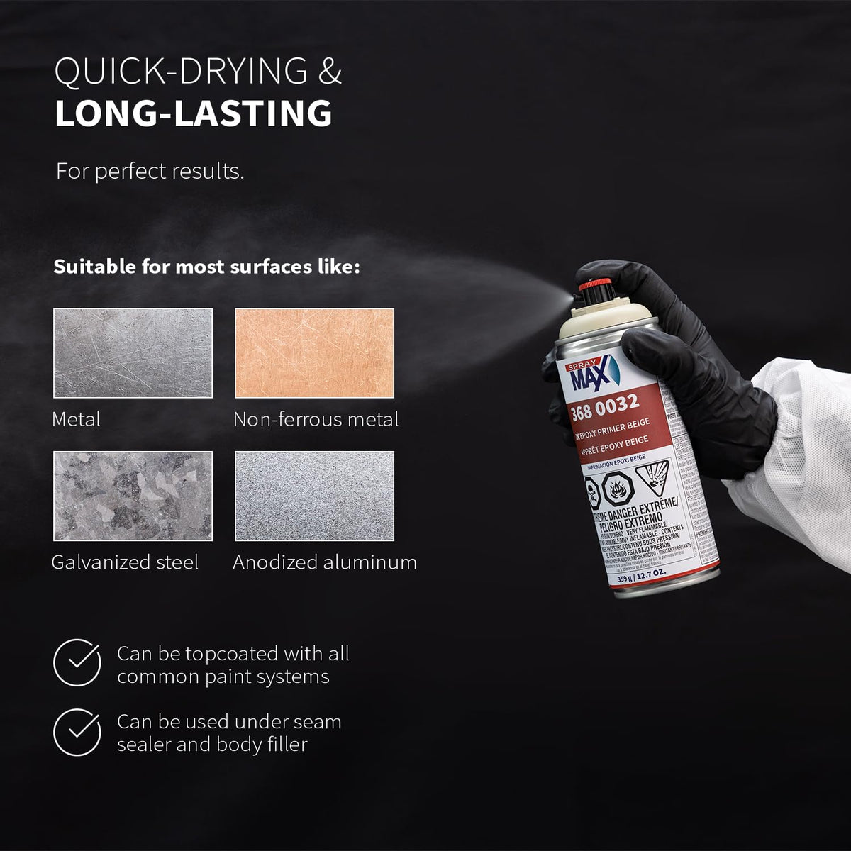 SprayMax applied on steel panel illustrating corrosion-resistant barrier