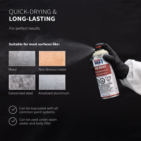 SprayMax applied on steel panel illustrating corrosion-resistant barrier