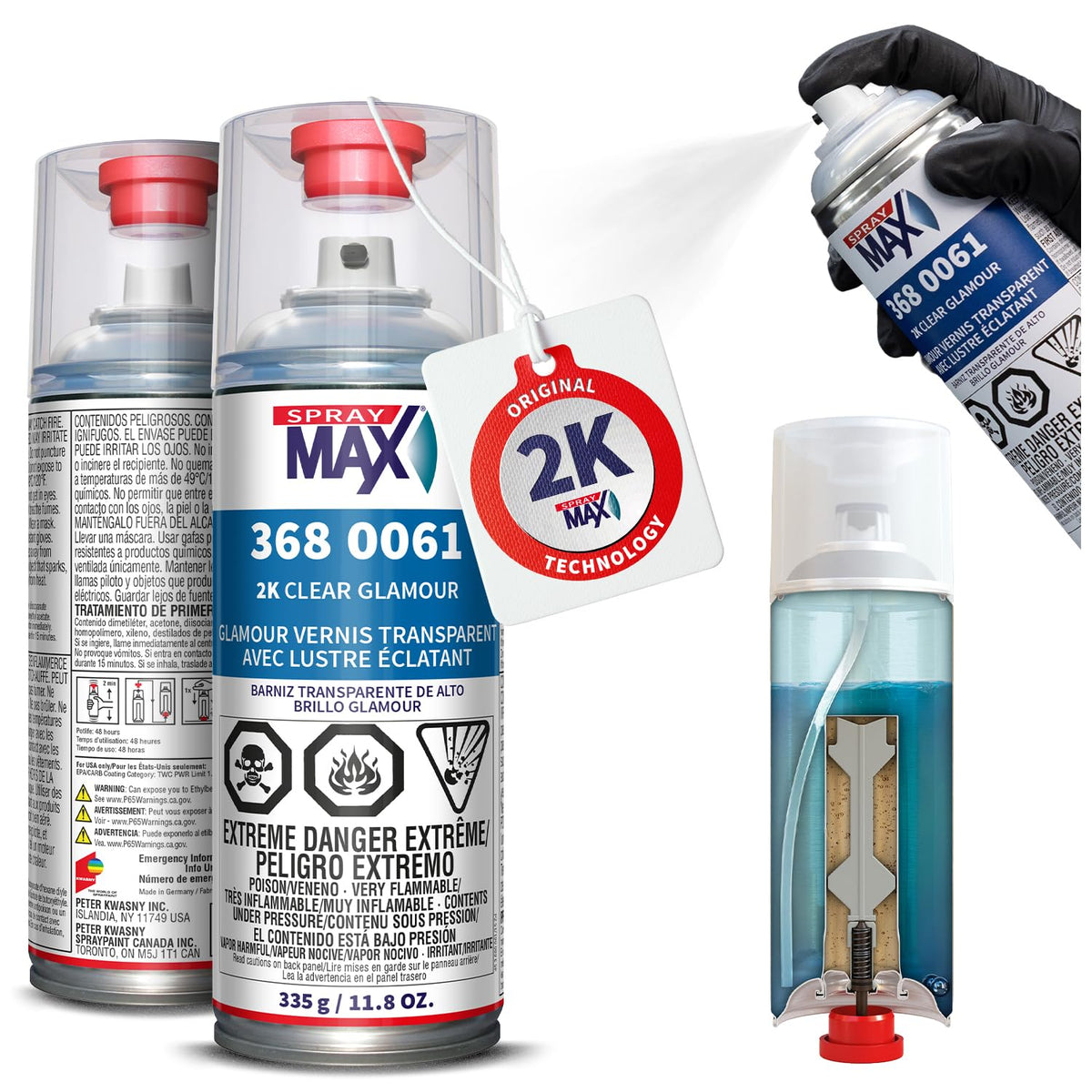 SprayMax 2K Glamour front can showing label and size for clear topcoat