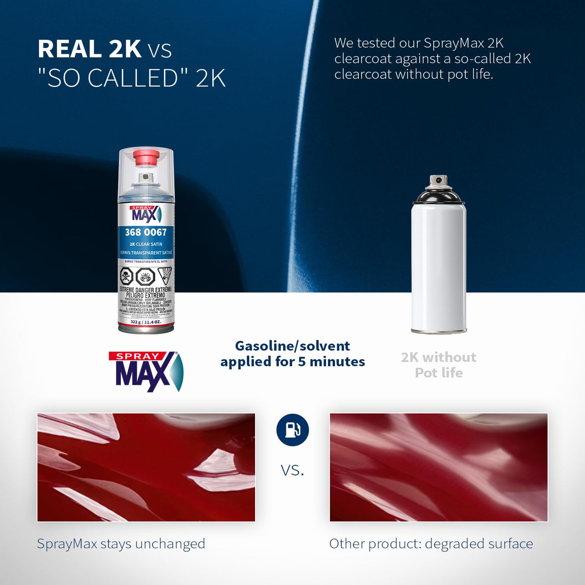 Side-by-side satin finish comparison highlighting SprayMax balanced sheen