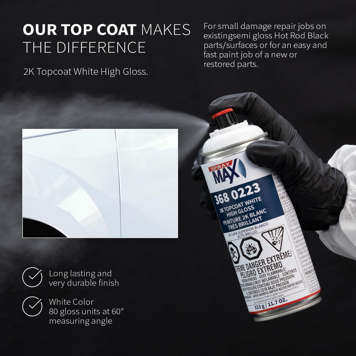 SprayMax applied to motorcycle fairing showing durable adhesion