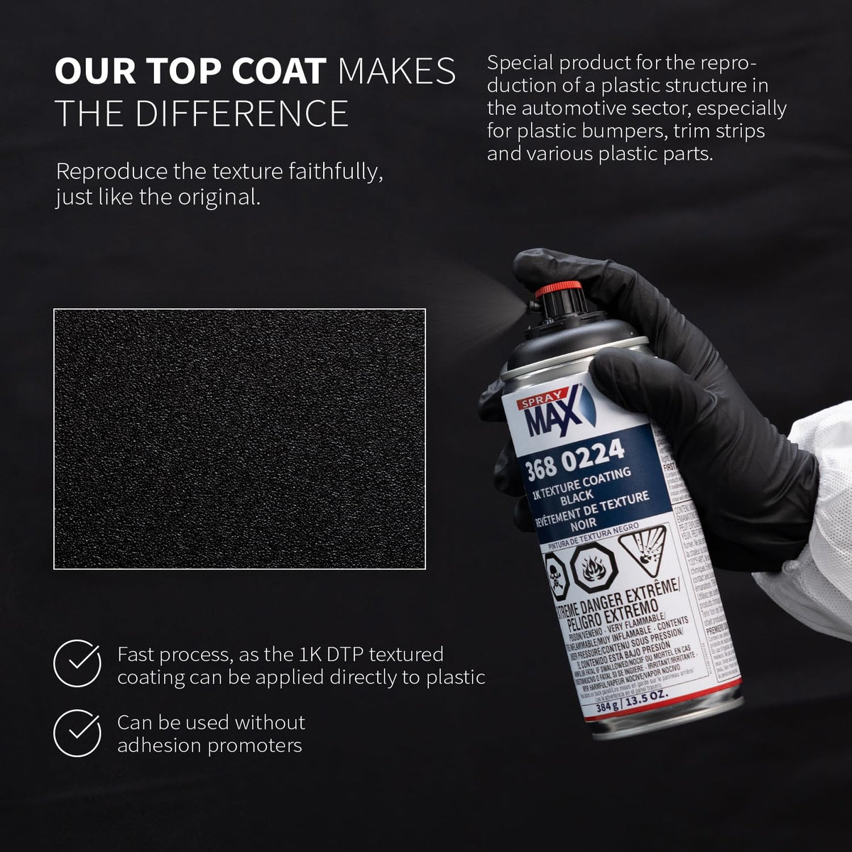 SprayMax used on trim pieces highlighting cohesive color and wear resistance