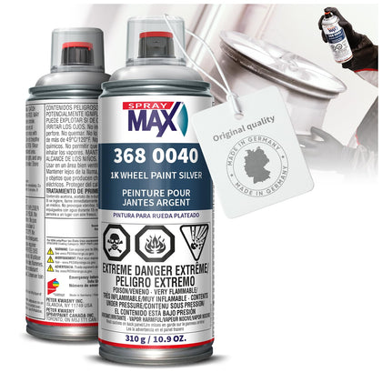 SprayMax front can view showing silver wheel paint and quick application benefit