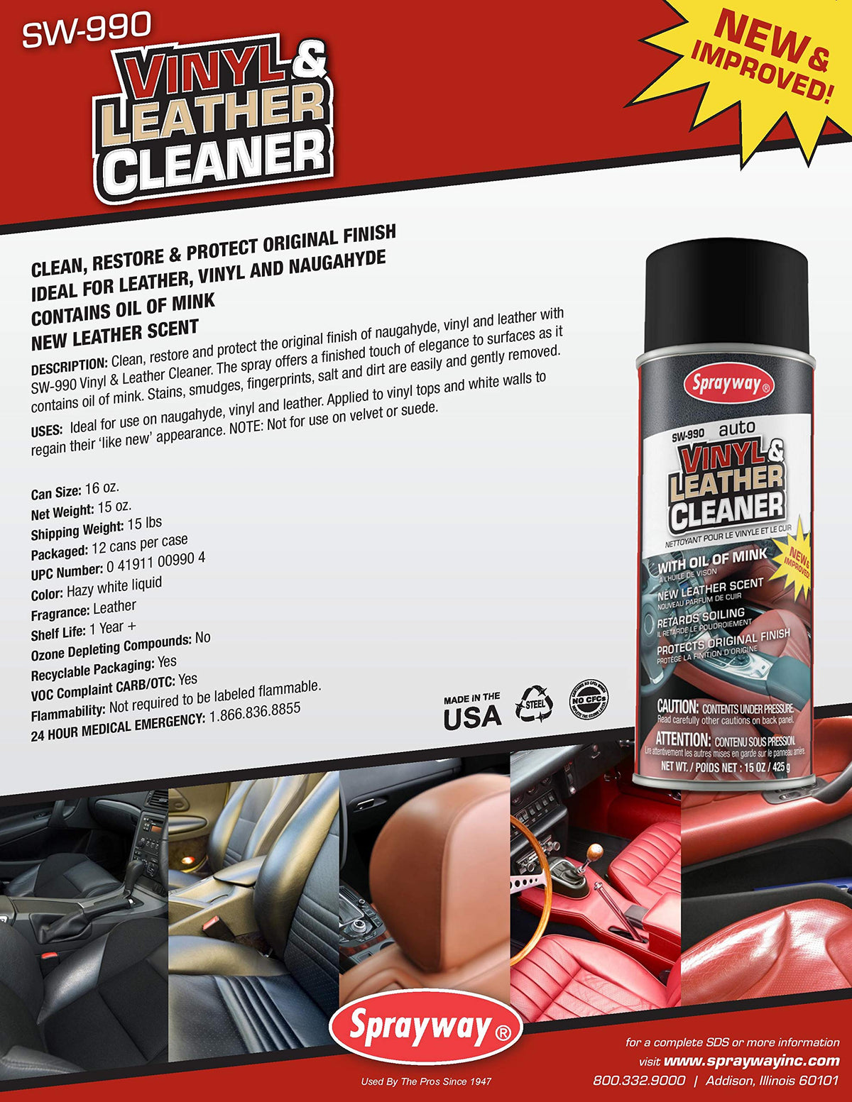 Sprayway being applied to car seat surface restores and freshens finish