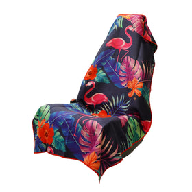 Sprints towel front view showing flamingo pattern and full coverage benefit