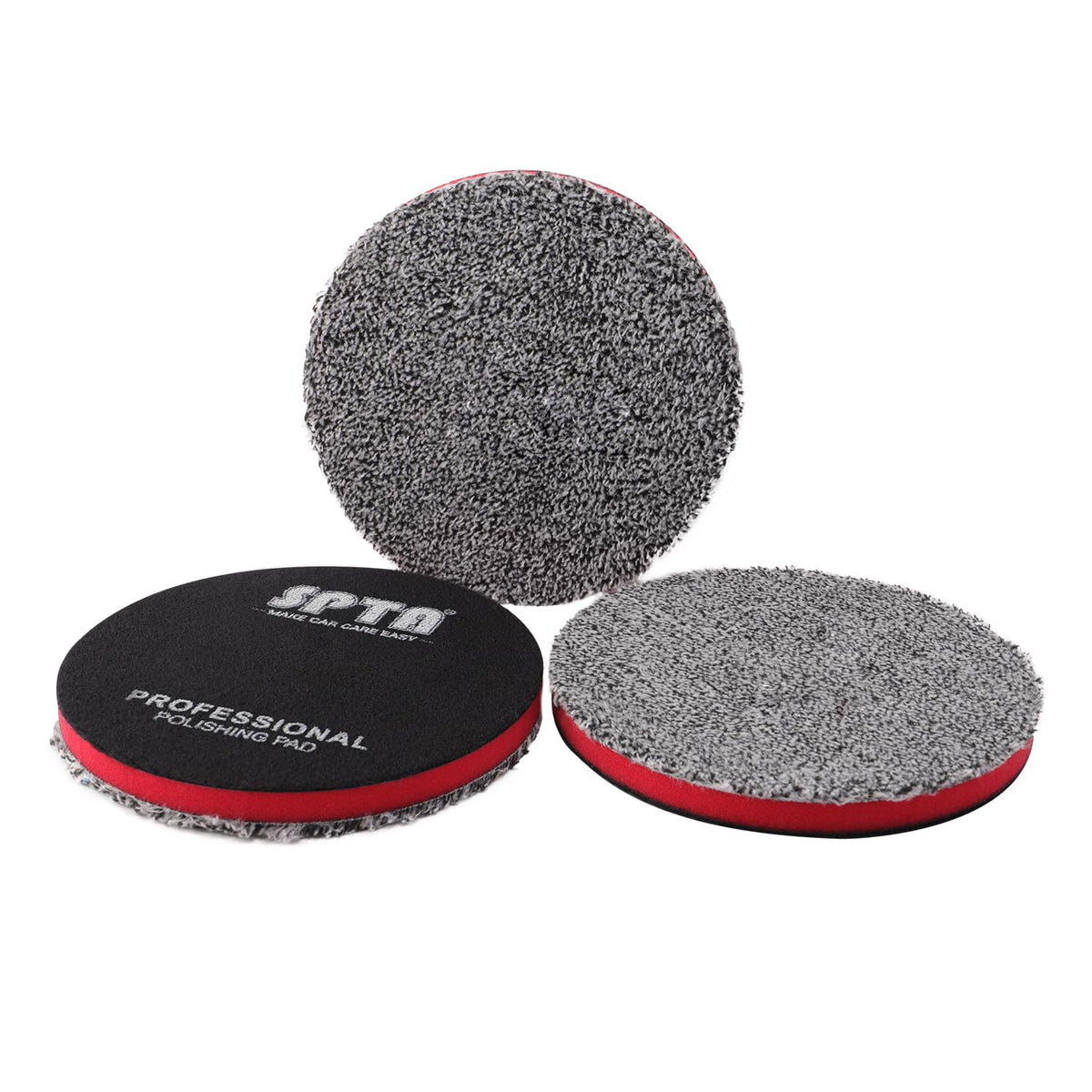 SPTA front packaging showing three 125mm microfiber pads and product benefits