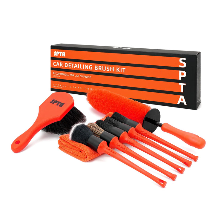 SPTA brush kit front packaging showing all included tools and cloth for versatile cleaning
