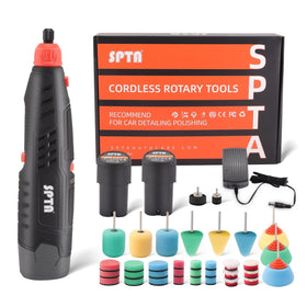 SPTA cordless polisher front view showing compact design and portability