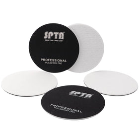 SPTA microfiber polishing pad front packaging showing five-piece kit and benefit of scratch removal